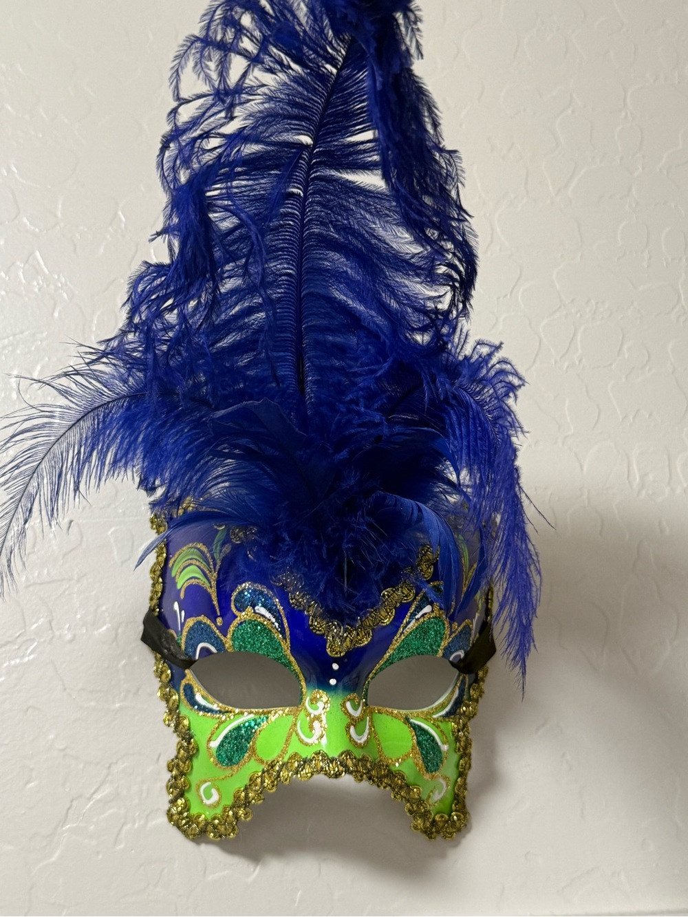Royal Blue & Lime Green Feathered Masquerade Mask- NEW never worn- Mardi Gras